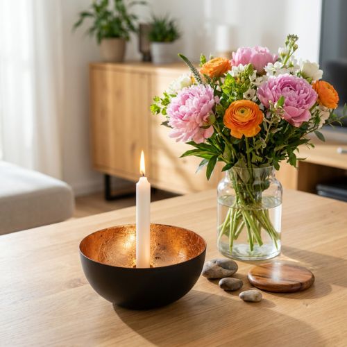 Bougeoir noir, bougeoir bâton bronze Ø13cm H6cm | Floristik24.be
