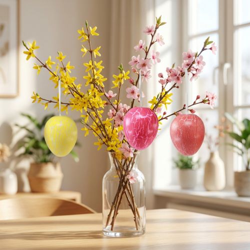 Support décoratif Oeufs de Pâques jaune/rose/rouge craquelé H11,5cm 3 pcs | Floristik24.be