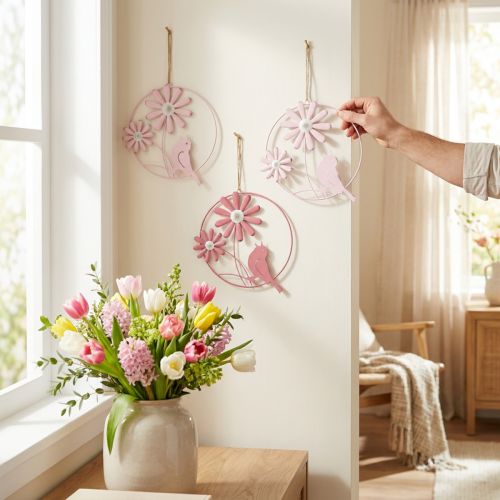 Anneau Décoratif Métal Décoration Suspendue Fleurs Rose Ø23cm 4 Pcs | Floristik24.be