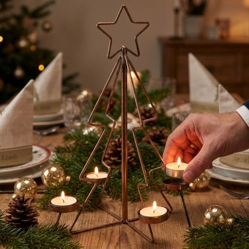 Photophore décoration de table sapin de Noël bronze Ø27cm H38cm | Floristik24.be