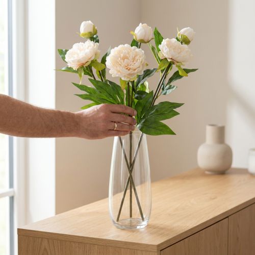 Pivoines artificielles longues fleurs artificielles crème 70cm 3 pcs | Floristik24.be