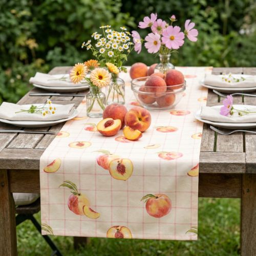 Chemin de table Ruban de table Pêche à carreaux Été 32x140cm | Floristik24.be