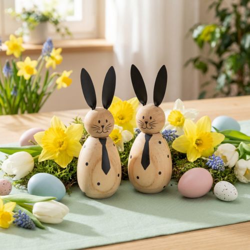 Article Figurine décorative de lapin en bois, idéale pour une décoration apaisante et intemporelle, 15 cm, lot de 2