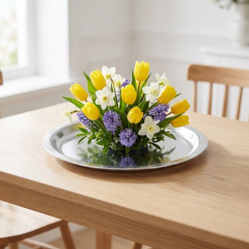 Assiette décorative métal argenté brillant Ø34cm H3cm | Floristik24.be