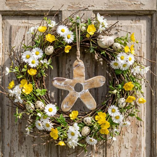 Fleur à suspendre, décoration en bois avec motif, décoration printanière naturel, blanc H19,5cm | Floristik24.be