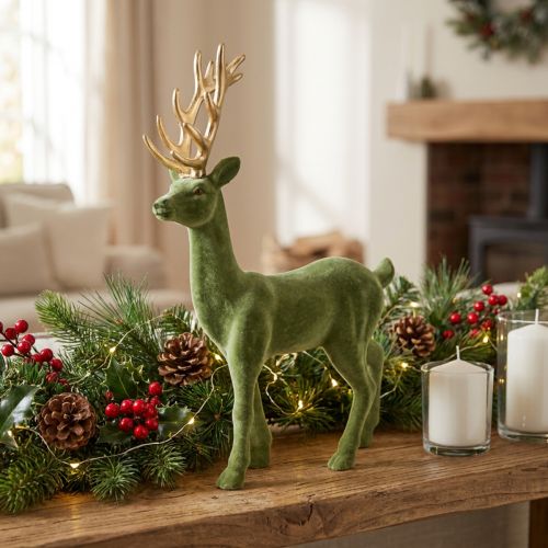 Figurine déco cerf décoratif renne floqué vert H37cm | Floristik24.be