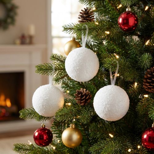 Boules de neige décoration cintre décoratif neige artificielle Ø7,5cm 6 pcs | Floristik24.be