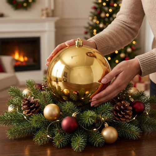 Boule de Noël moyenne dorée 20 cm en plastique | Floristik24.be