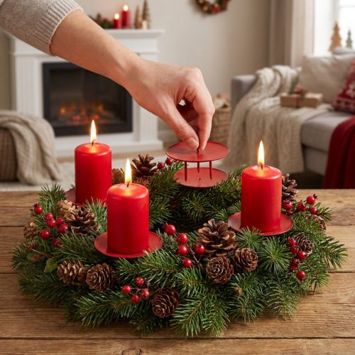 Bougeoir à coller rouge Ø8cm 4pcs | Floristik24.be
