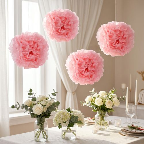 Pom-pom de papier Rose clair Ø30cm 5pcs | Floristik24.be