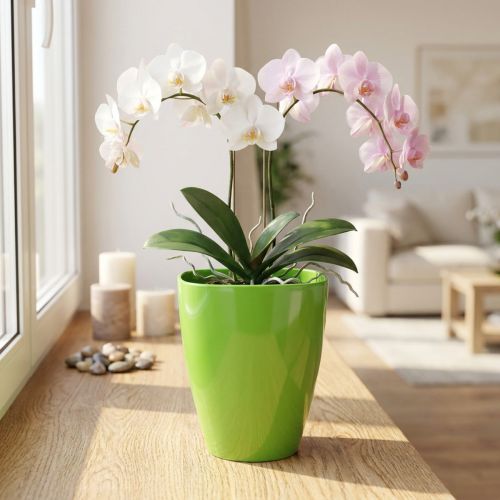 Pot à orchidées brillant Ø12,5cm citron vert 1 pce | Floristik24.be