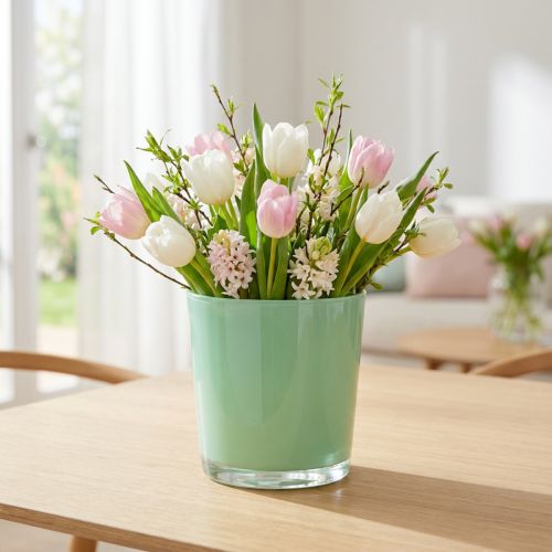 Pot en verre Ø11.5cm H10.8cm vert menthe | Floristik24.be