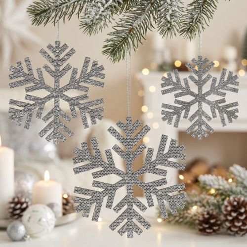 Flocons de neige à suspendre en bois argenté Ø8-12cm – Lot de 9 | Floristik24.be