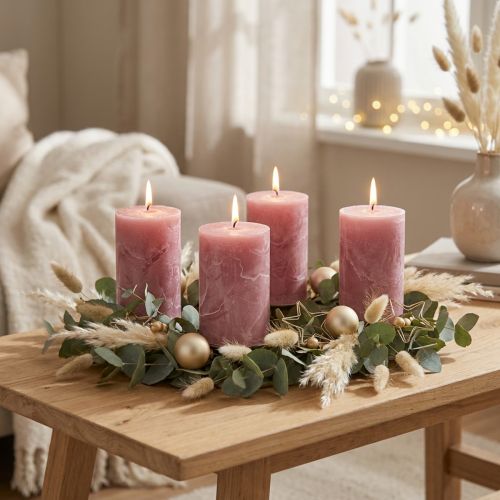 Bougies unies vieux rose 60x100mm 4 pcs | Floristik24.be