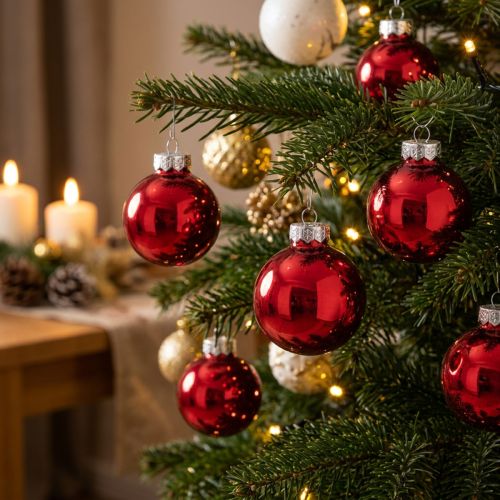 Boules de Noël en verre rouge,