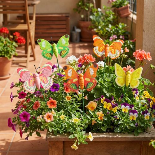 Bouchon de fleur papillon bois assorti 7,5cm 16 pcs | Floristik24.be