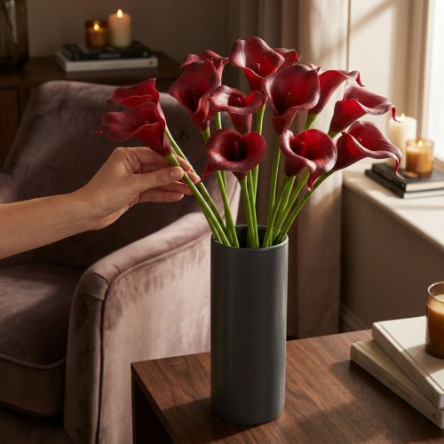 Fleurs artificielles Calla rouge bordeaux en bouquet 57cm 12pcs | Floristik24.be
