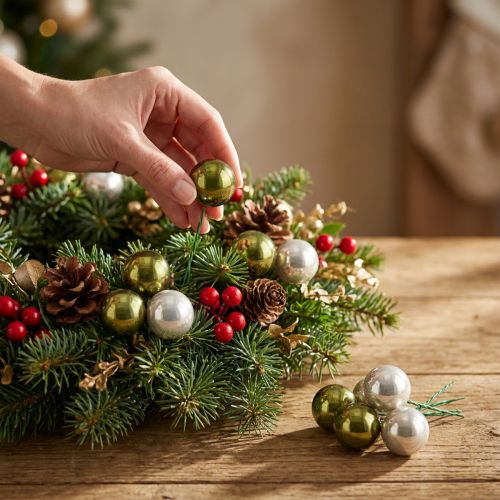 Boule de Noël en verre miroir baies olive argent Ø40mm 32 pcs | Floristik24.be