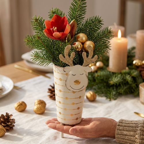 Cache-pot renne, décoration de l'Avent, décoration métal, cache-pot pour Noël blanc, doré H28cm Ø8.5cm | Floristik24.be