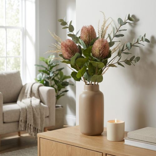Banksia Proteaceae Artificiel Blanc-Violet L58cm H6cm 3pcs | Floristik24.be