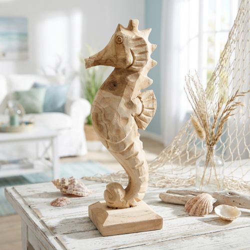 Hippocampe déco bois grand, décoration maritime H38cm | Floristik24.be