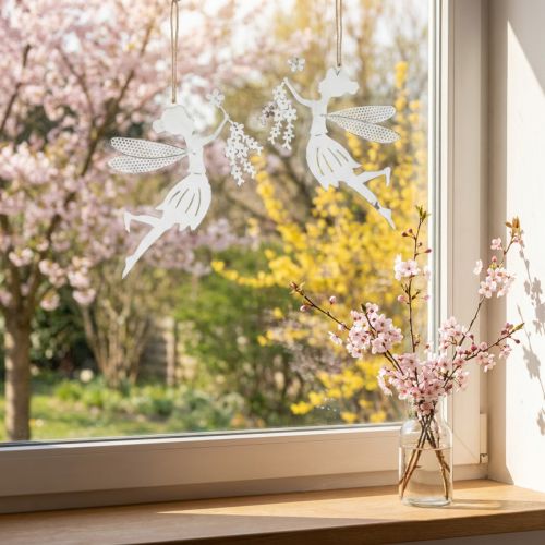 Décoration de fenêtre féerique décorative printemps métal elfe blanc 15×10cm 2 pcs | Floristik24.be