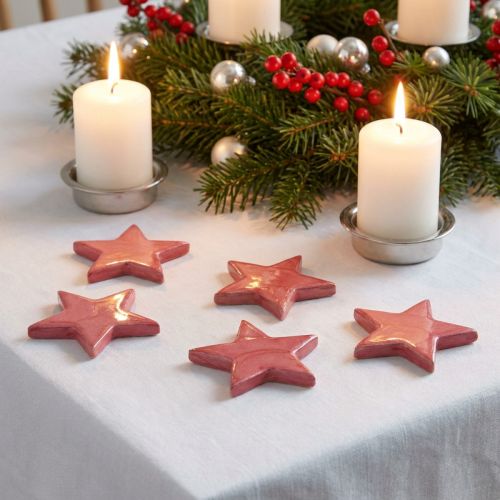 Décoration étoiles en bois Décoration de Noël étoiles rose brillant Ø5cm 8 pcs | Floristik24.be