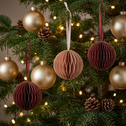 Boules décoratives en papier Bordeaux et Rose Ø7 cm – Lot de 4 | Floristik24.be