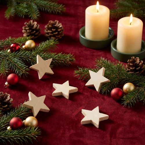 Décoration à disperser étoiles de Noël étoiles en bois naturel Ø4cm 24 pcs | Floristik24.be