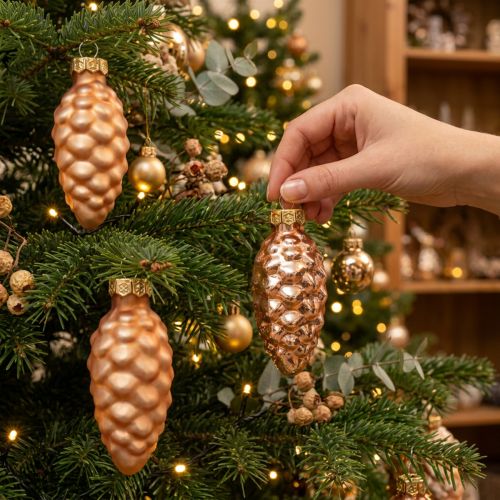 Lot de 10 Décorations en Verre Forme de Pomme de Pin Abricot 6,5 cm | Floristik24.be