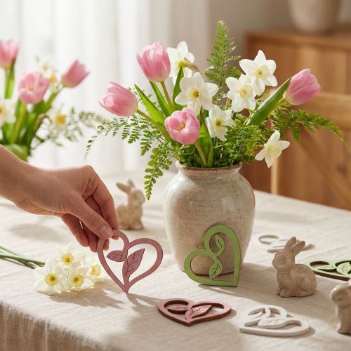Coeurs en bois coeurs décoratifs bois rose vert blanc 5,5cm 18 pcs | Floristik24.be