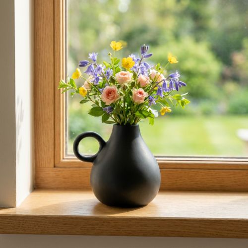 Mini vase en céramique anse noire décoration céramique H8,5cm | Floristik24.be