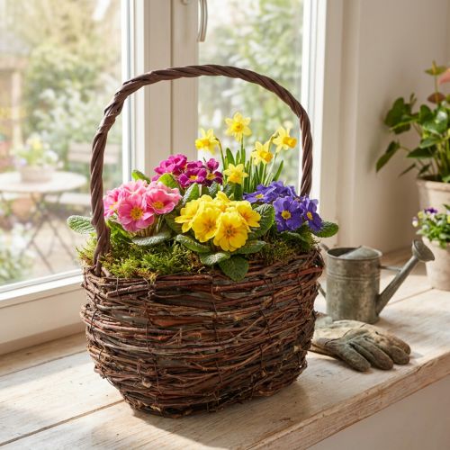 Panier avec anse panier à plantes en bouleau avec film H28,5cm | Floristik24.be