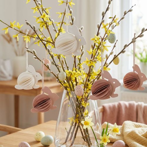Lapins de Pâques en nid d'abeille à suspendre blanc orange H8cm 5pcs | Floristik24.be
