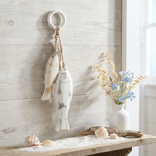 Poisson en bois de manguier à suspendre Shabby Chic 19,5/15,5/10cm | Floristik24.be
