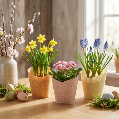 Jardinière papier tressé vanille, orange, rose Ø7cm H13cm 12 pcs | Floristik24.be