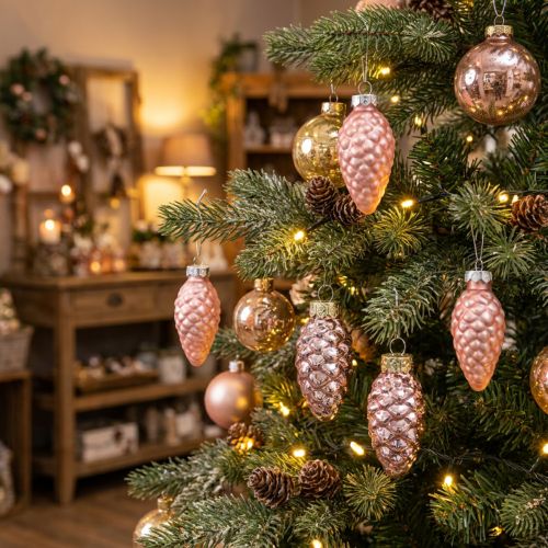 Lot de 14 cônes décoratifs en verre rose 5 cm | Floristik24.be