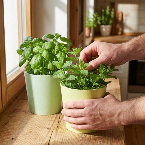 Cache-pot en papier, jardinière, pot à herbes bleu/vert Ø15cm H13cm 4pcs | Floristik24.be