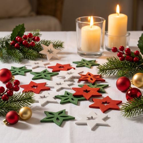 Décoration de Noël étoiles en bois rouge/blanc/vert Ø3,5cm 72 pcs | Floristik24.be