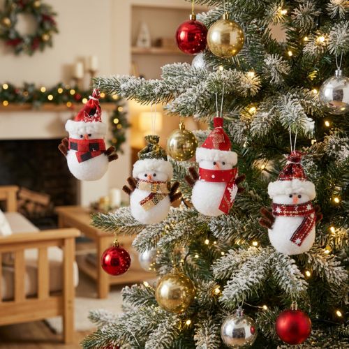 Set de 4 décorations de Noël - Bonhommes de neige avec chapeau - H9cm | Floristik24.be