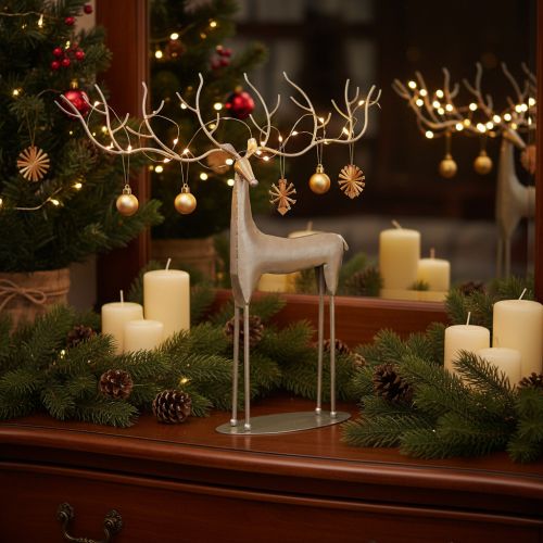 Sculpture décorative de cerf aux grands bois, aspect métal moderne, 48 cm | Floristik24.be