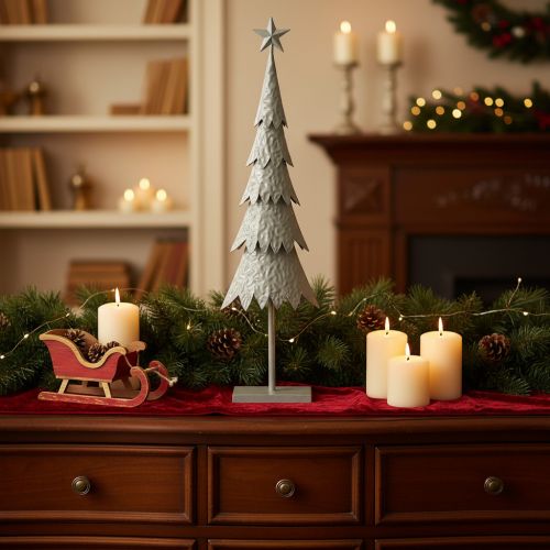 Sapin de Noël décoratif sur pied avec étoile, décoration de table festive, 74 cm | Floristik24.be
