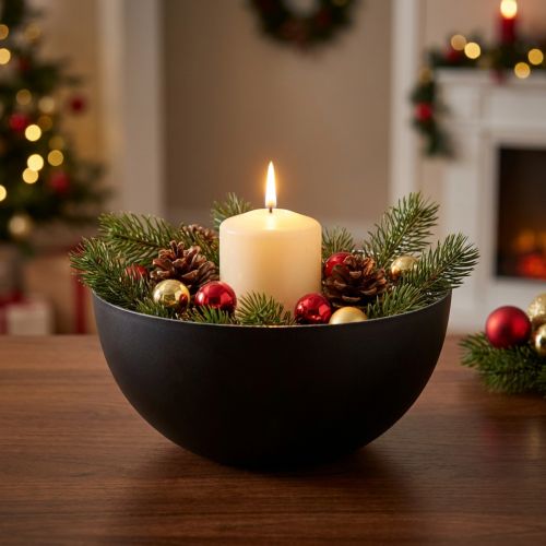 Bougeoir noir argenté décoration de Noël Ø13cm H6.5cm | Floristik24.be