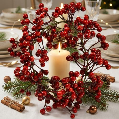 Couronne de baies plantes artificielles rouges Noël rouge Ø20cm | Floristik24.be