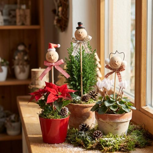 Bouchon décoratif bonhomme de neige bouchon de fleur bois naturel 5cm 9pcs | Floristik24.be