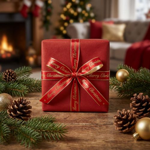 Ruban de Noël Ruban Joyeux Noël Rouge Or 10mm 20m | Floristik24.be