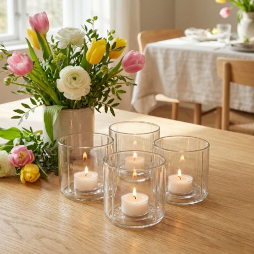 Bougeoir lanterne en verre transparent Ø9,5cm H9cm 6pcs | Floristik24.be
