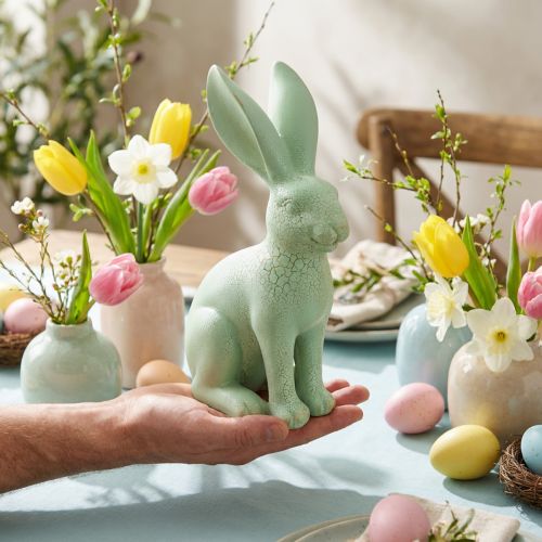 Lapin décoratif assis vert pastel doré craquelé vintage 23,5cm | Floristik24.be