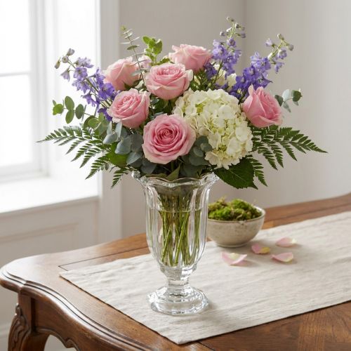 Vase en verre avec pied vase à fleurs en verre Ø13,5cm H22cm | Floristik24.be