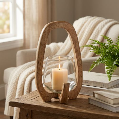 Lanterne bois verre lanterne décoration salon Ø12cm H20cm | Floristik24.be